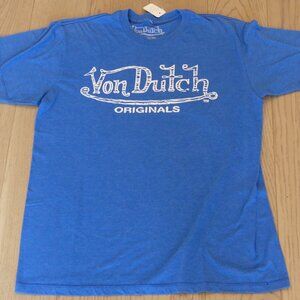 Von Dutch Originals T-Shirt Blue Large Vintage Y2K Streetwear Logo Tee